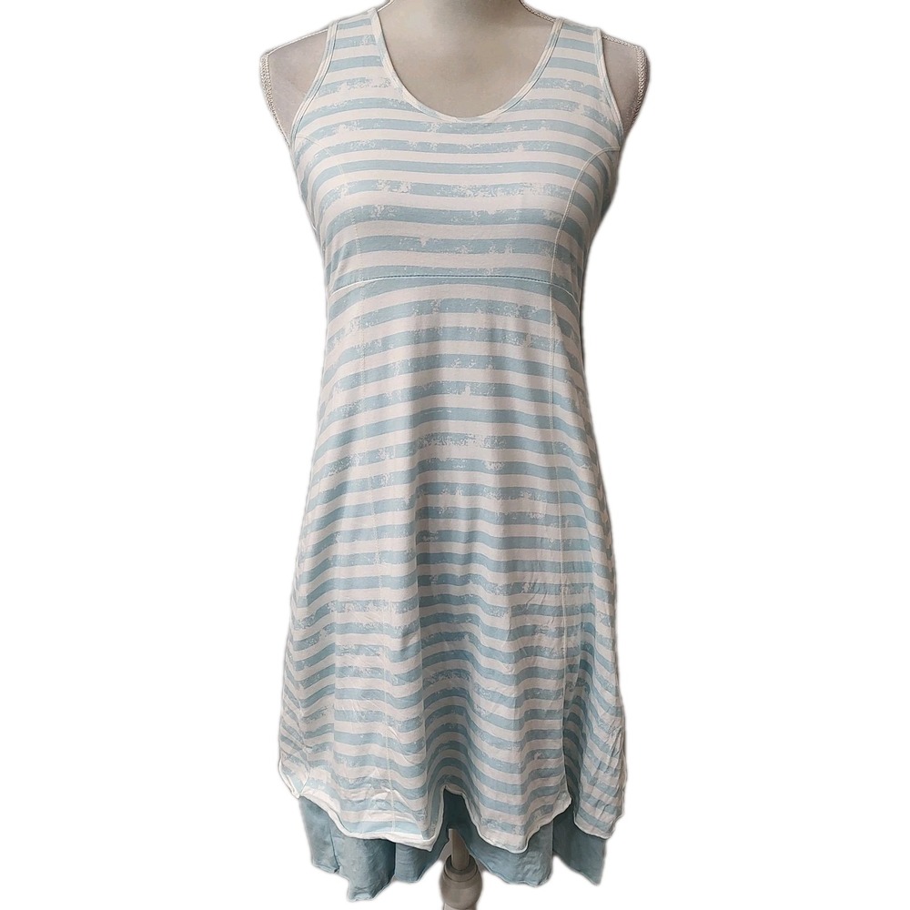 Soybu Women's Sz Large Blue White Striped Athletic Tank Dress Shelf Bra